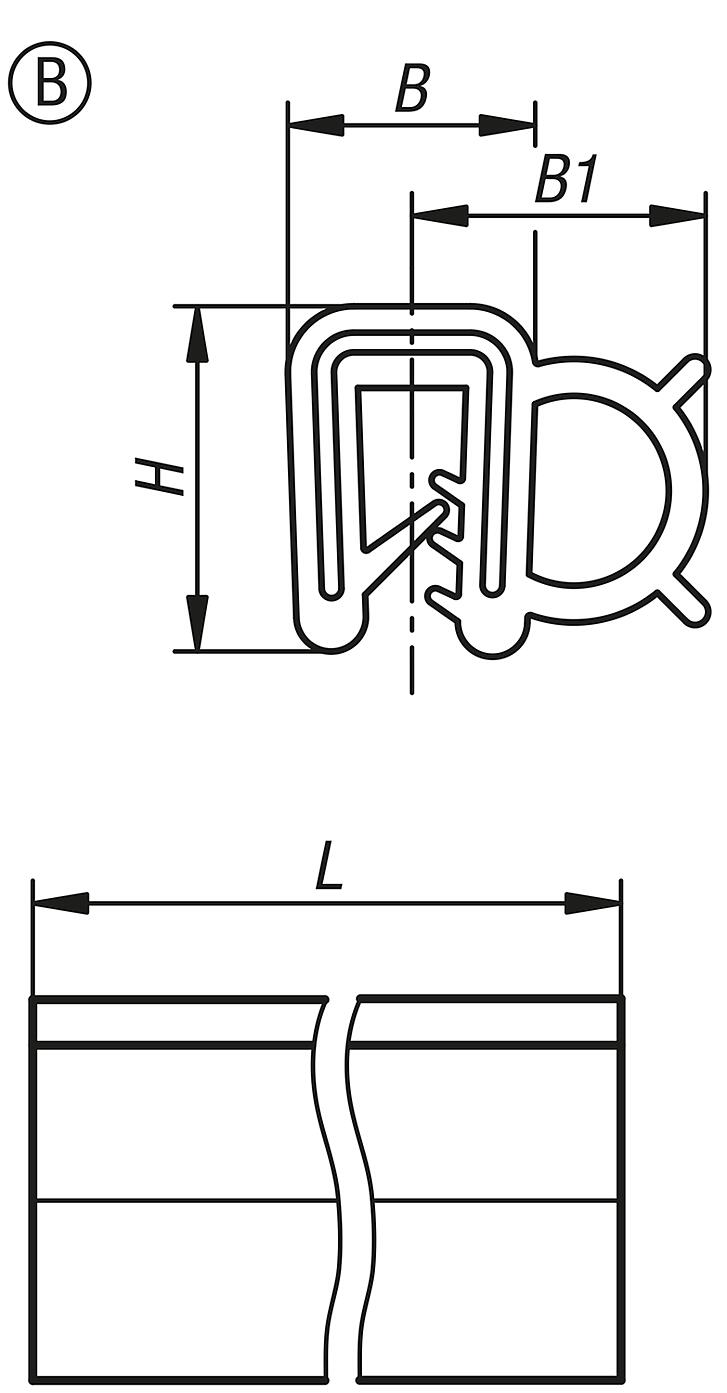 Silicone edge protection profiles with integrated steel retaining strip FDA approved, Form B