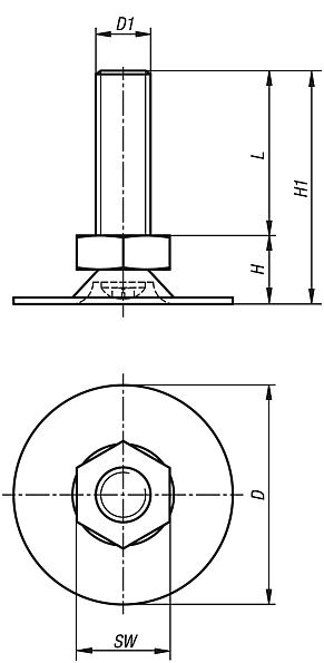 Levelling feet without hole