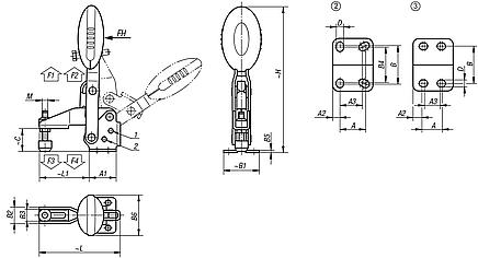 Vertical antistatic toggle clamps with horizontal foot and adjustable thrust spindle