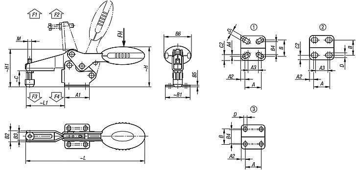 Sauterelle antistatique à levier horizontal avec embase horizontale et broche de pression réglable