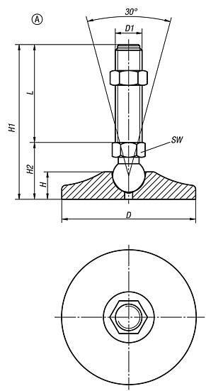 Swivel feet, steel, Form A
