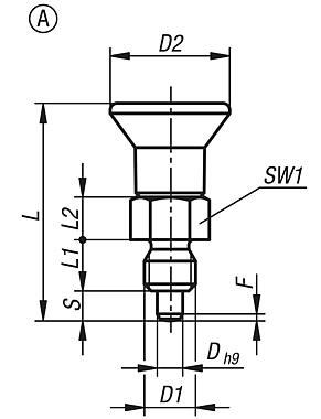 Indexing plungers ECO, steel or stainless steel, short version with plastic mushroom grip, no locking slot or locknut