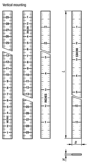 Stainless steel linear scales, self-adhesive - inch
