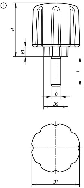 Maniglia di serraggio ergonomica con filettatura esterna