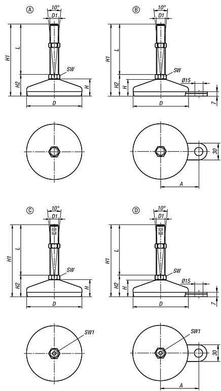 Levelling feet steel or stainless steel