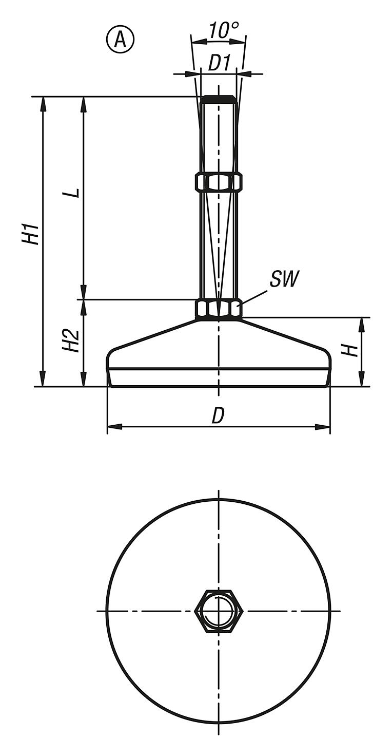 Piedini di regolazione in acciaio o acciaio inox
forma A