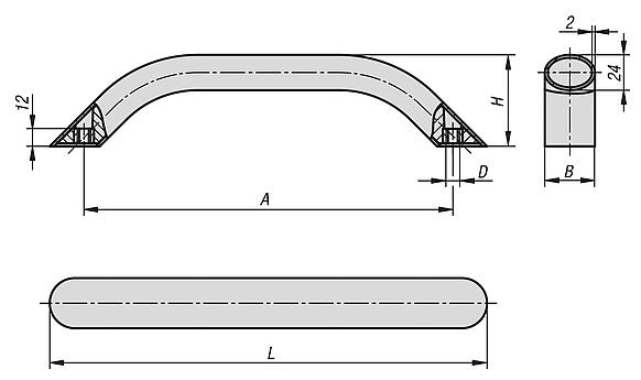 Tubular handles, oval aluminium