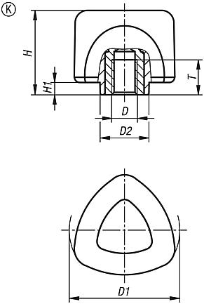 Triangular grip 2K, ergonomic with internal thread