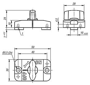 Sliding clamp for slotted holes, knob orange