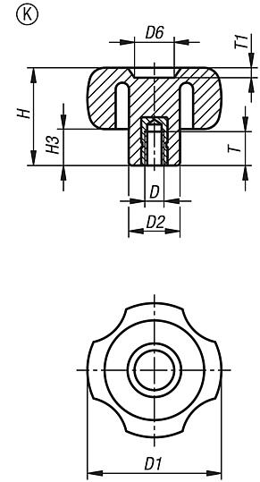 Four lobe grips with internal thread