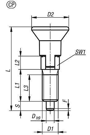 Indexing plungers ECO, steel or stainless steel with plastic mushroom grip, thread lock and locking slot