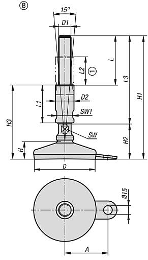 Levelling feet in Hygienic DESIGN, Form B