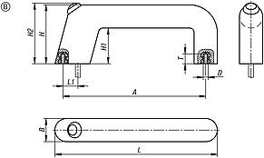 Pull handles, plastic, with electronic switch function and one push button, with cable