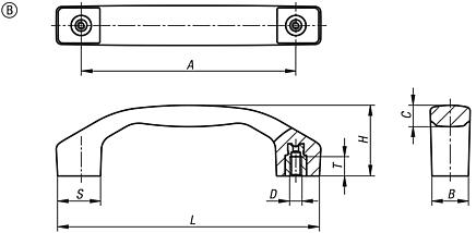 Pull handles, plastic, mounted from the rear