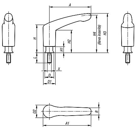 Maniglia a leva con filettatura esterna e collare per rondella di guarnizione Hygienic USIT® Freudenberg Process Seals