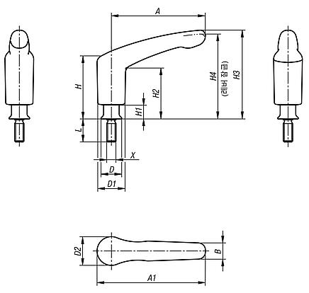 클램핑 레버, 수나사 및 플랜지 있음, Hygienic USIT® 실링 와셔 및 평면 와셔용 Freudenberg Process Seals