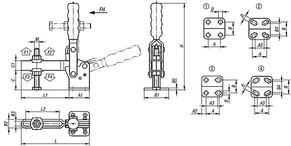 Dispositivos de sujeción rápida verticales con pie horizontal y husillo de presión ajustable