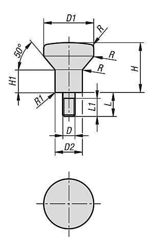 Botones con rosca exterior, forma de seta y collar alto para arandela de junta y apoyo Hygienic USIT® de Freudenberg Process Seals