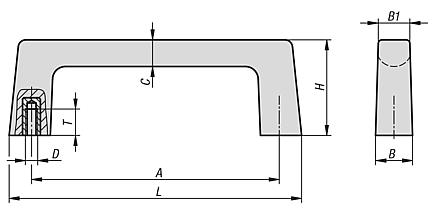 Pull handles, rectangular plastic