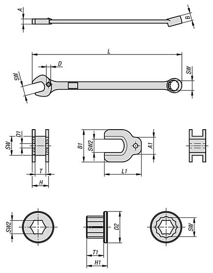 Llave anular / de boca con piezas adicionales protectoras