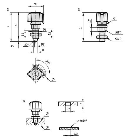 Indexing plungers, steel with plastic twist knob and tapered indexing pin