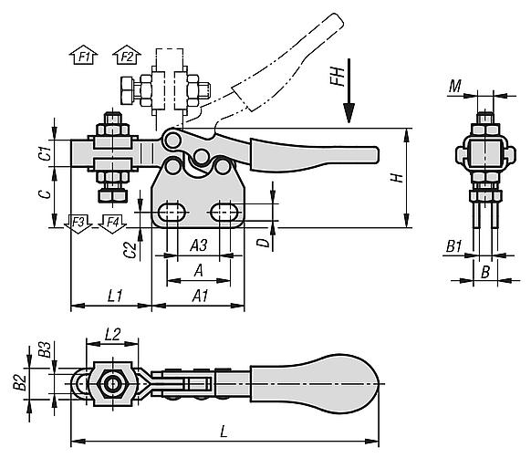 Minischnellspanner horizontal mit senkrechtem Fuß und verstellbarer Andruckspindel